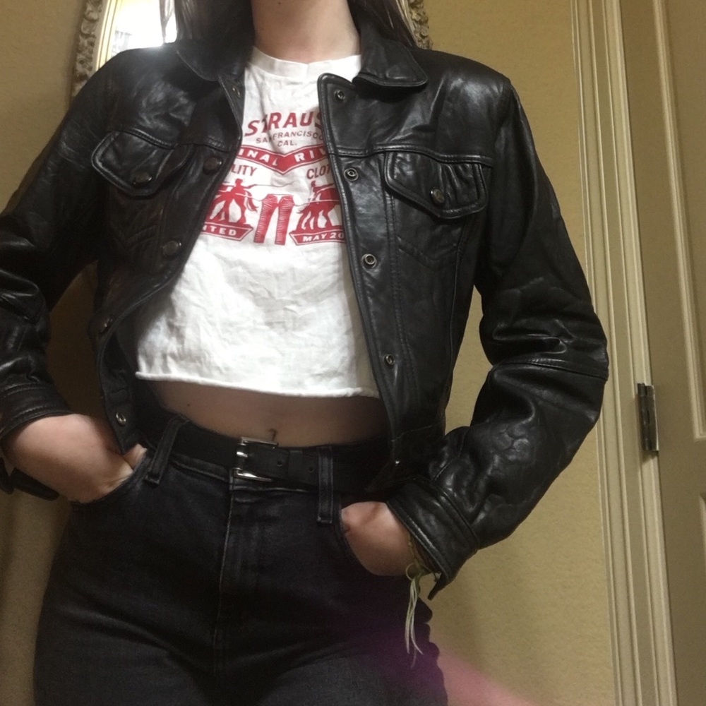 Black cropped leather jacket